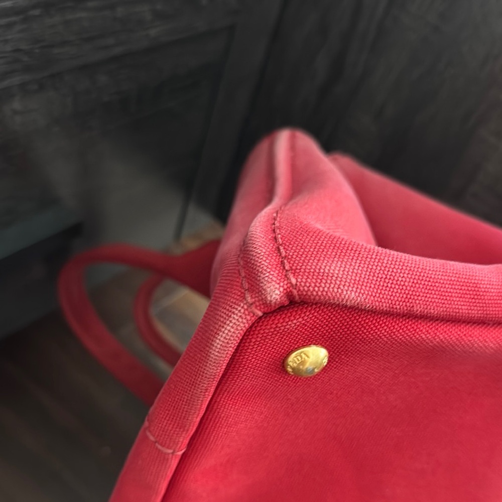 Prada Canapa Pre Owned Red Tote Canvas Bag Logo and Structured Design.Code 194/A - Picture 9 of 17
